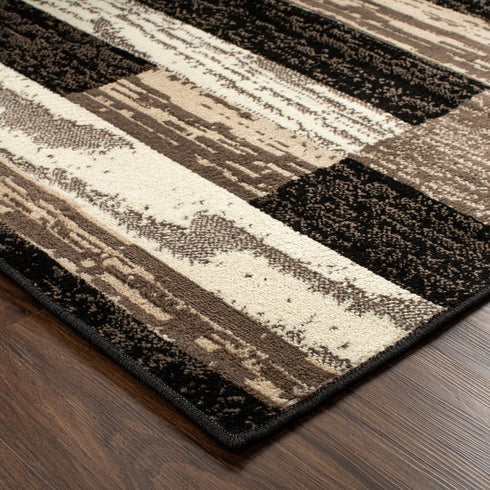 12' Black Brown And Beige Patchwork Runner Rug